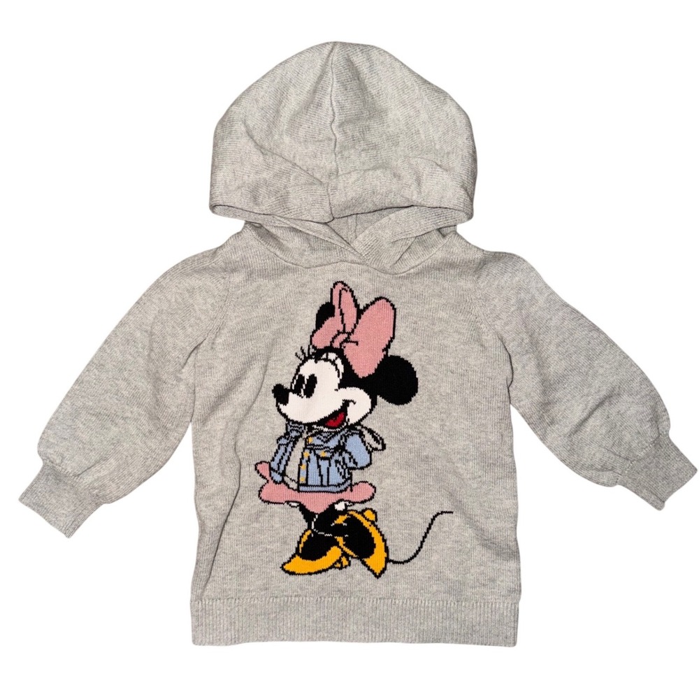 Baby Gap Disney Minnie Mouse Knit Sweater Hoodie Heather Gray‎ Toddler 3T X1